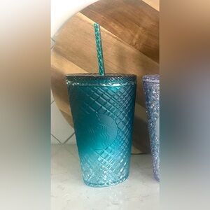 New Starbucks Tumbler Teal Ombré Textured with Straw